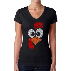 LA Pop Art Turkey Face - Women's Word Art V-Neck T-Shirt - 1 of 4
