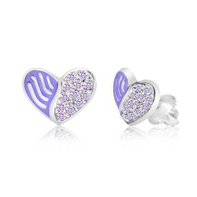 Chanteur Hypoallergenic Kids Jewelry Accessories Heart Purple Swirl CZ White Gold Palladium Plating Stud Earrings Surgical Titanium Posts