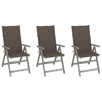 vidaXL Outdoor Recliner Chairs 3 Pcs, Patio Reclining Chair with Cushions, Recliner Patio Lounge Chair for Garden, Retro Style, Solid Wood Acacia