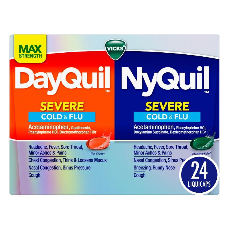 Vicks DayQuil &#38; NyQuil Severe Cold &#38; Flu Medicine Liquicaps - 24ct, 1 of 9