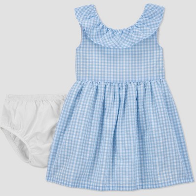 Image of Carter's Just One You® Baby Girls' Gingham Ruffle Dress - Blue Newborn