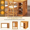 5 PCS Farmhouse Dining Set, 1 Table and 4 Cross-Back Chairs, Counter Height Dining Table with Storage Shelves and Upholstered Chairs-Baofuwish - 3 of 4