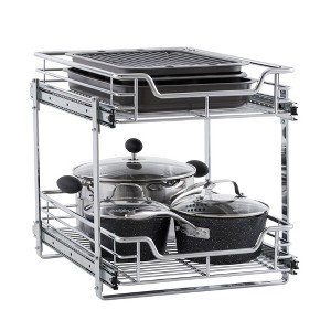 Glidez Multipurpose Chrome-Plated Steel Pull-Out/Slide-Out Basket Storage Organizer for Under Cabinet Use - 2-Tier Design - Chrome - 1 of 4