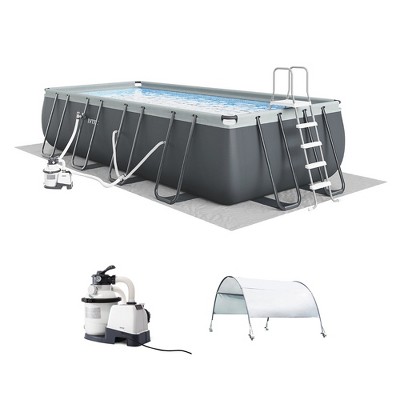 Intex 18Ft x 52In XTR Rectangular Frame Outdoor Above Ground Swimming Pool Set with Sand Filter Pump, Ladder, and Protective Cover