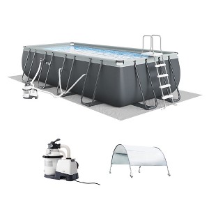 Intex 18Ft x 52In XTR Rectangular Frame Outdoor Above Ground Swimming Pool Set with Sand Filter Pump, Ladder, and Protective Cover - 1 of 4