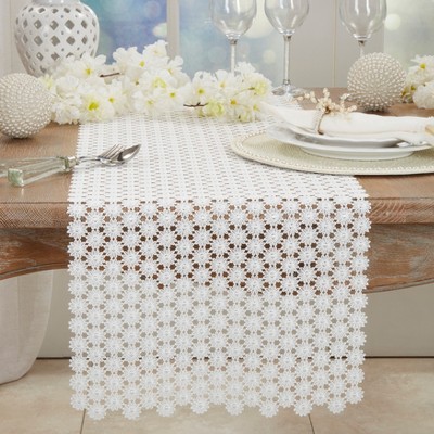 Ivory Openwork Lace Floral Table Runner, 16"x72"