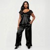 Anna-Kaci Lounge Women's PLus Size 2-Piece Set Satin Lace Trim Sleep Top and Wide Leg Pants with Soft Draping Silhouette - 3 of 4