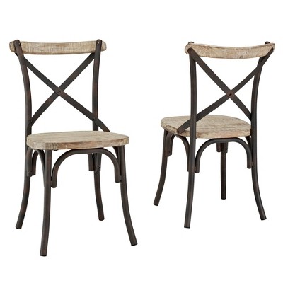 Set of 2 Industrial Farmhouse Wood Metal Dining Chairs Brown - Saracina Home