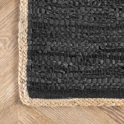 Handmade Black Leather Flatweave 8' x 10' Area Rug
