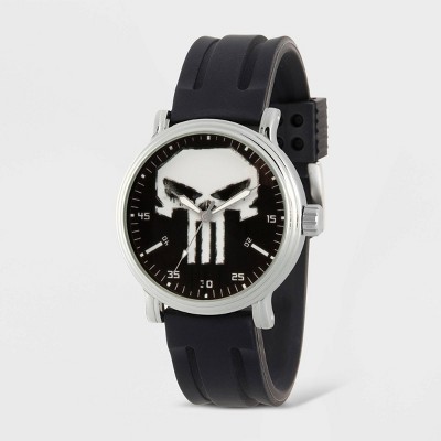 Men's Marvel Knight Present Punisher Vintage Rubber Strap Watch - Black