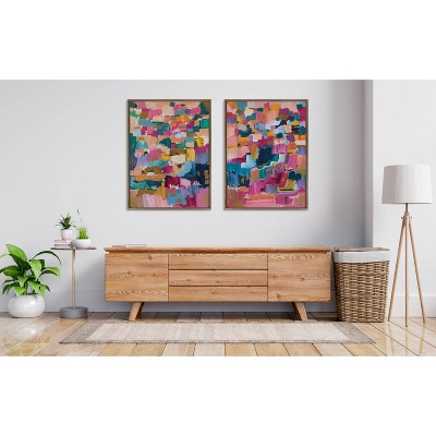 Colorful Abstract 28x38 Gold Framed Canvas Art Set