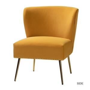 Simon Accent Chair Living Room Armless Chair Wooden Upholstery Side Chair with Metal Base |Karat Home - 1 of 4