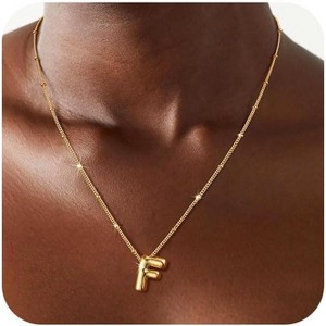 Sterling Silver Balloon Letter Necklace Satellite Bead Chain Personalized Gift - 1 of 4