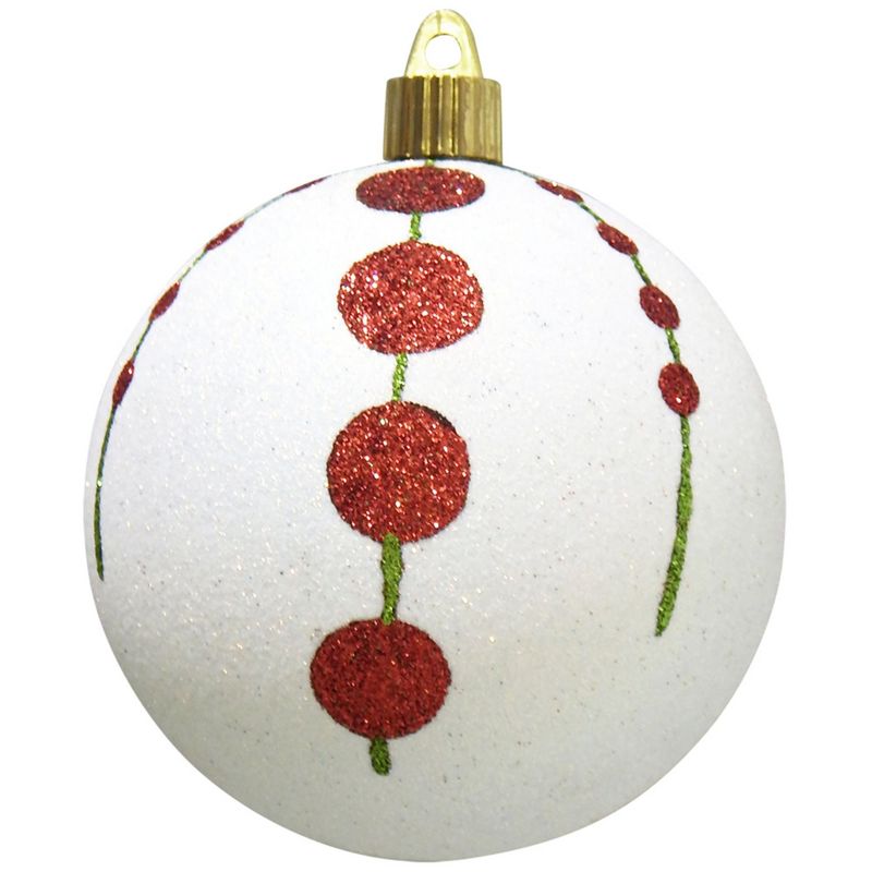 Christmas by Krebs 4ct Snowball White and Red Strings of Dots Shatterproof Glitter Christmas Ball Ornaments 4" (100mm), 1 of 5