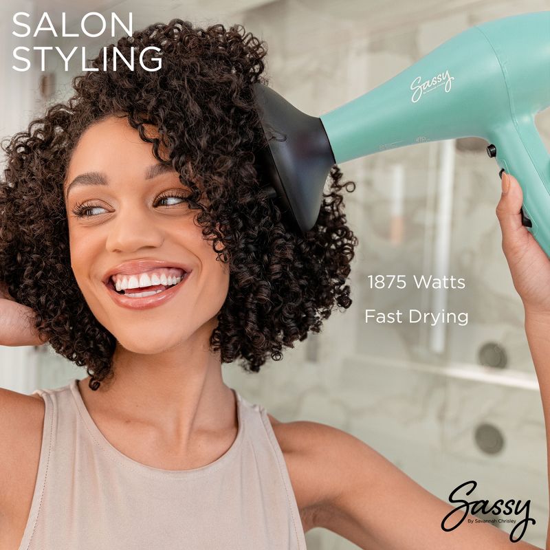 Sassy Ceramic Ion Hair Dryer, 1875-Watt Salon Dryer with Concentrator and Diffuser, 3 of 8