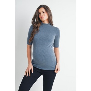 Hello Miz Women's Ribbed Mock Neck Elbow Sleeve Maternity Top - 1 of 4