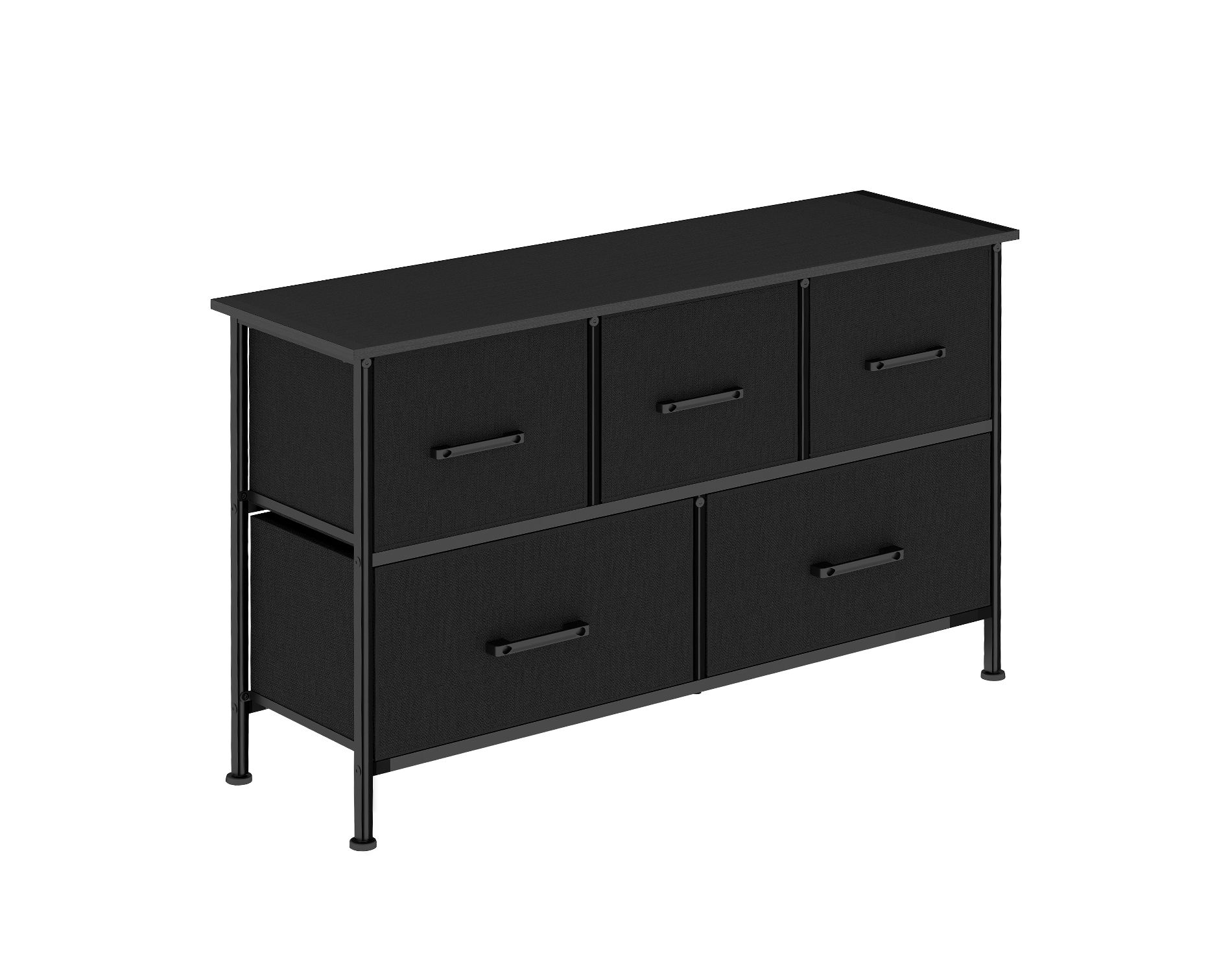 FDW 5 Dresser Fabric Dresser Wide Storage Chest for Bedroom Living Room, Black
