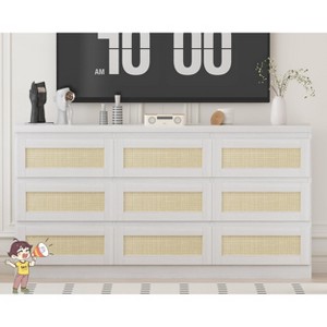 Jojoka Rattan Chest of Drawers with Charging Station, 9 Drawer Wood Dresser for Bedroom, Living Room, Hallway - 1 of 4
