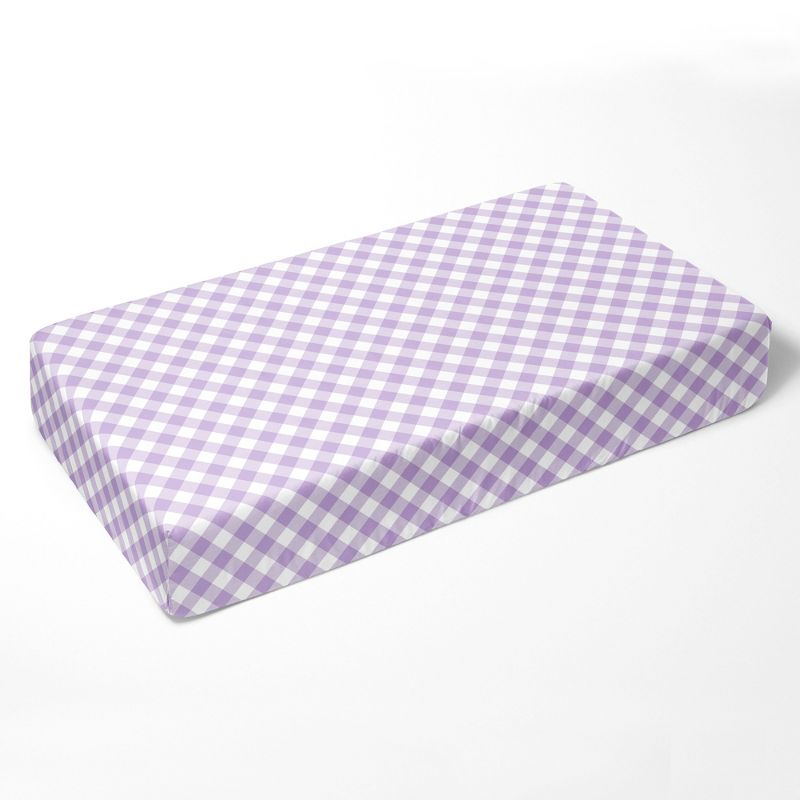 Bacati - Check Plaids Printed Purple 100 percent Cotton Universal Baby US Standard Crib or Toddler Bed Fitted Sheet, 3 of 7