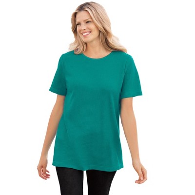 Woman Within Women's Plus Size Waffle Thermal Satin Trim Tee
