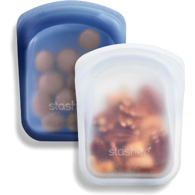 Silicone Reusable Food Storage Pocket Bags, 2-Pack Clear + Aqua, 4 Oz Leak-free