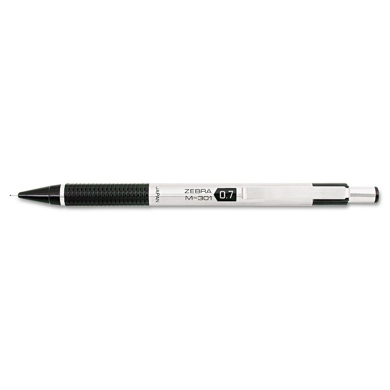 Zebra M-301 Mechanical Pencil 0.7 mm Stainless Steel w/Black Accents Barrel 54310, 1 of 4