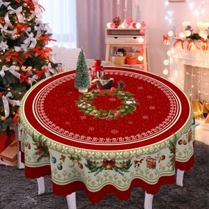 Christmas Tablecloth with Santa, elk and Wreath Designs, Dustproof Dining Table Cover for Holiday Decor - 1 of 4