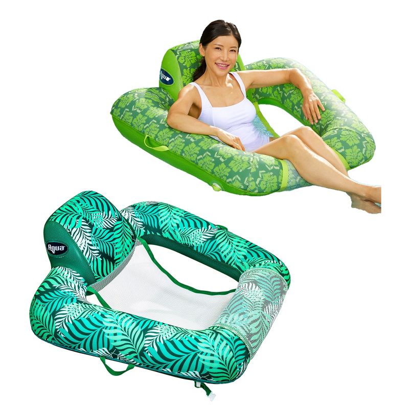 Aqua Leisure  Zero Gravity Swimming Pool Lounge Chair Floats for Beach, Ocean, or Vacations, Floral Trip Lime Green + Teal Fern, 1 of 7