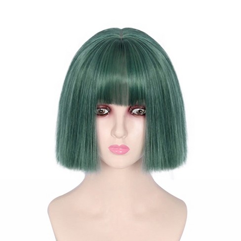 Unique Bargains Women Halloween Shoulder Length Bob Human Hair Wigs With Wig Cap Deep Green 11 Target