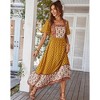 Women's Floral Print Tiered Short Sleeve Dress Square Neck Ruffle High Waist A Line Summer Long Dress - 2 of 4
