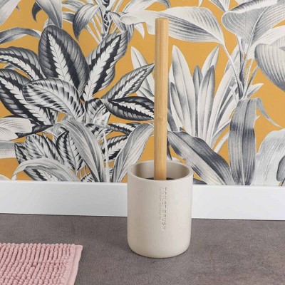 Evideco French Home Goods Stylish Toilet Brush and Holder Set with Natural Bamboo handle