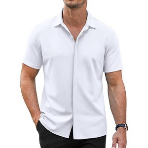 COOFANDY Mens Short Sleeve Wrinkle Free Shirt Casual Button Down Shirt Summer Dress Shirt - 1 of 4
