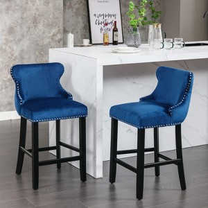 VYNXARIA Contemporary Velvet Upholstered Wing-Back Barstools with Button Tufted Decoration and Wooden Legs,Set of 2 (Blue) - 1 of 4
