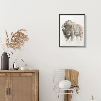 Western American Buffalo Brown Canvas Print with Black Frame