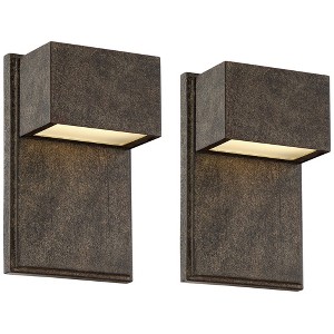Possini Euro Design Lyons Modern Industrial Outdoor Wall Light Fixtures Set of 2 Bronze Black Box Frame LED 8" for Post Exterior Barn - 1 of 4