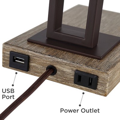 Bronze Industrial Desk Lamp with Beige Stone Shade and USB Port