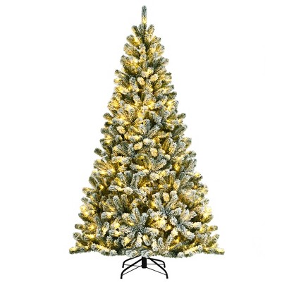 Costway 7ft Pre-lit Snow Flocked Hinged Christmas Tree w/1116 Tips & Metal Stand