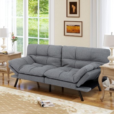 Dyonery 71" Futon Sofa Bed with Memory Foam, Adjustable Backrest Armrests, Linen Fabric Sleeper Couch for Small Spaces, Living Room, Apartment