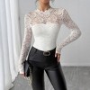 Women's Lace Long Sleeve Shirt See-Through Lace Sleeves Fitted Top With Back Zipper - 2 of 4