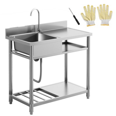 HOMCOM Inch Utility Sink Stainless Steel Sink with Cold and Hot Water Pipe and Storage Shelf for Laundry Garage