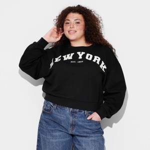 Women's New York Cropped Fleece Graphic Sweatshirt - Black - 1 of 3