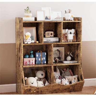 Toy Storage Cabinet, Multi Shelf with Cubby Organizer Three-Tier Kids Bookshelf and Bookcase for Storage Books and Toys, for Bedroom and Playroom