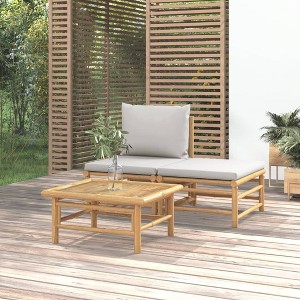 vidaXL 3 Piece Patio Lounge Set with Light Gray Cushions Bamboo - 1 of 4