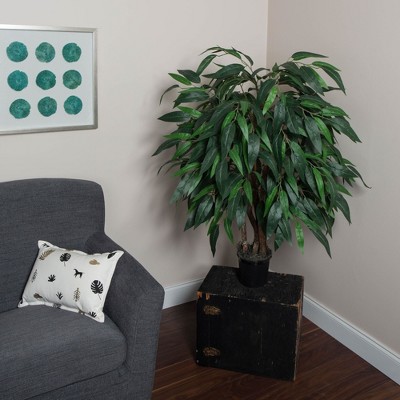 Lush Silk Mango Extra Full Potted Plant in Black Planter, 47"