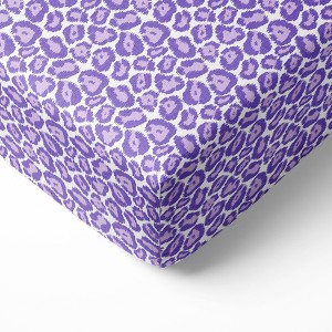 Bacati - Ikat Purple Leopard Muslin 100 percent Cotton Universal Baby US Standard Crib or Toddler Bed Fitted Sheet - 1 of 4