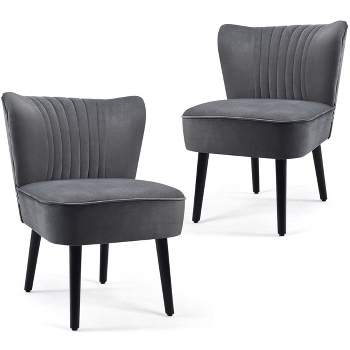 Tangkula Set of 2 Flannel Accent Chairs Upholstered Armless Wingback Leisure Chairs