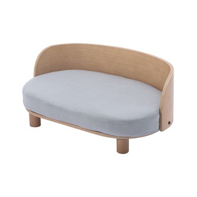 Gulches Scandinavian Style Small and Medium-sized Dogs Pet Sofa with Solid Wood Legs, Curved Wooden Back, Velvet Cushion in Light Gray