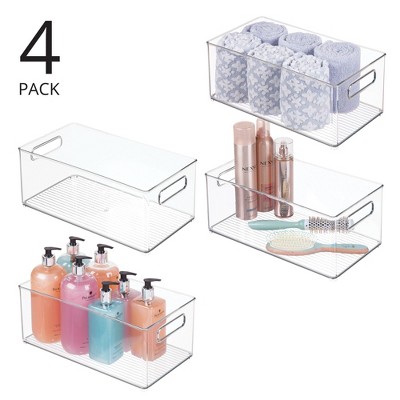 Plastic Stackable Fridge Bin with Handles, Set of 4, Clear, Made in USA