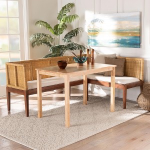 bali & pari Tabanan Modern Bohemian Natural Brown Rattan and Brown Acacia Wood 3-Piece Dining Nook set - 1 of 4