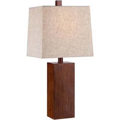 360 Lighting Modern Table Lamp Rectangular Block Wood Textured Tan Fabric Shade for Living Room Family Bedroom Bedside Office